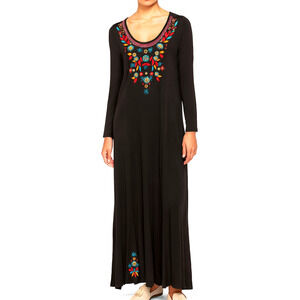 Soft Surroundings Womens Dress‎ PXL Black Maxi Floral Embroidered Stretch Scoop
